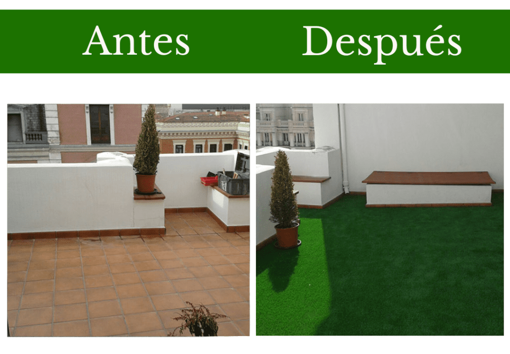 Instalacion de cesped sobre aticos-  antes y despues 